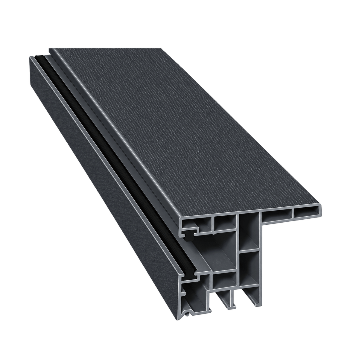 MK Menke Rolladen Anthrazit (genarbt) / 40cm / Schwarz MK PVC-Einzelführungsschiene mit Nase 934N/B2