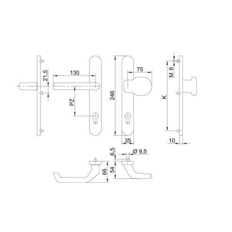 FKS Tür FKS Knopfgarnitur Edelstahl Feder 35/1200G F1 100104