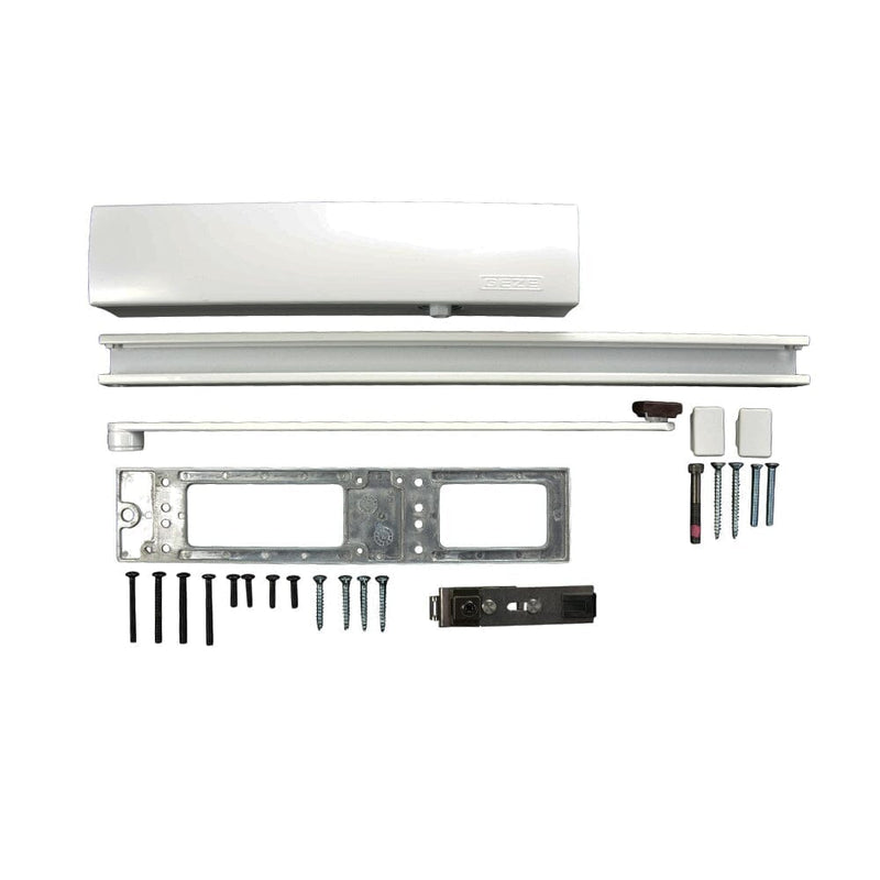 GEZE Türschliesser TS 5000 mit Gleitschiene, Montageplatte und Feststelleinheit Weiss - Fenstergigant
