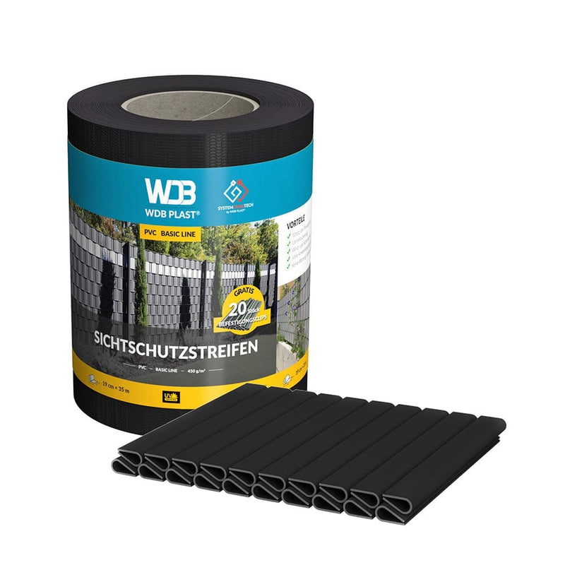 WDB Plast Garten Schwarz RAL9005 WDB Plast Sichtschutzband PVC Basic Line 190mm